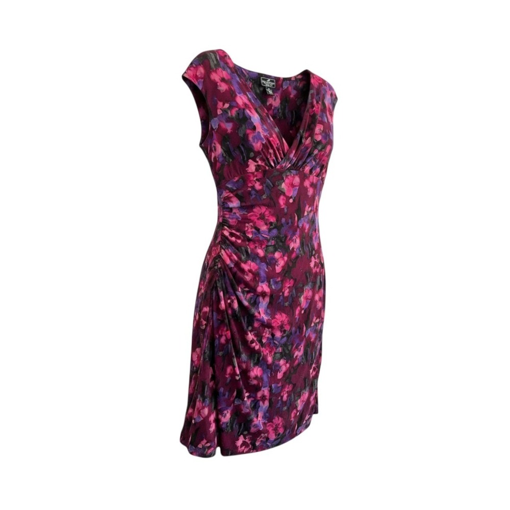 American Living Women Floral Print Ruched V Neck Sheath Dress Size 10